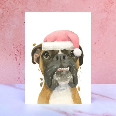 Boxer-Hund-Pompon-Weihnachtskarte