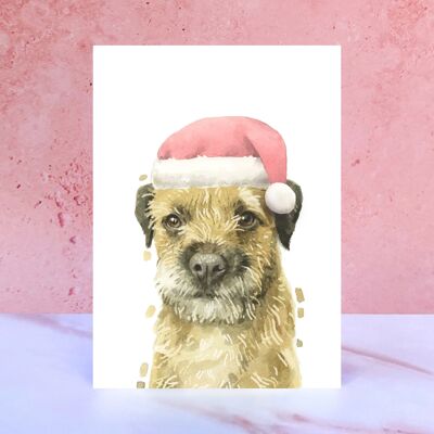 Border-Terrier-Pompon-Weihnachtskarte
