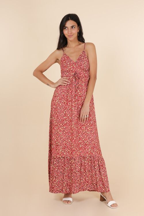 robe longue à bretelles "marguerites" viscose FL259-3