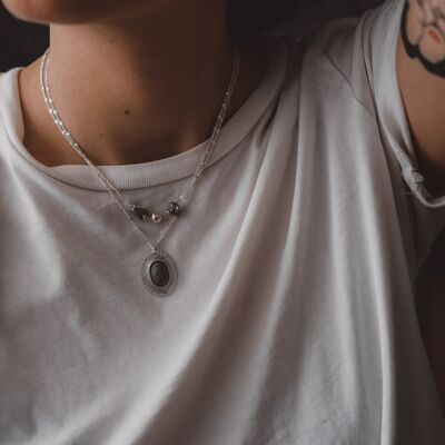 Silver scarab necklace