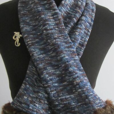 Wool Mix Scarf With Faux Fur Trim
