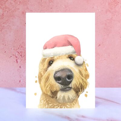 Carte de Noël Golden Doodle pompon