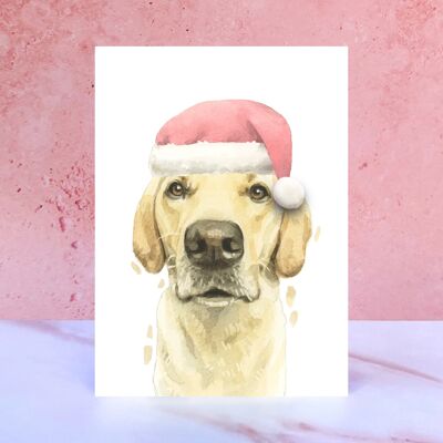 Tarjeta de Navidad con pompón amarillo de Labrador