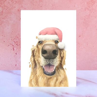 Golden Retriever Pompom Christmas Card