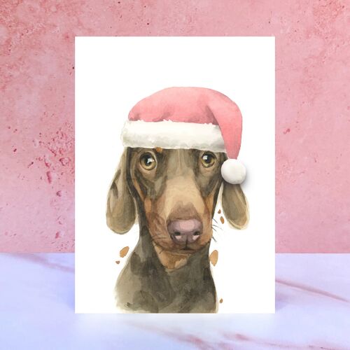 Dachshund Pompom Christmas Card