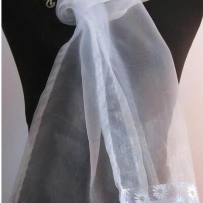 Weißer Organza-Schal mit Gänseblümchen-Print Organza-Besatz