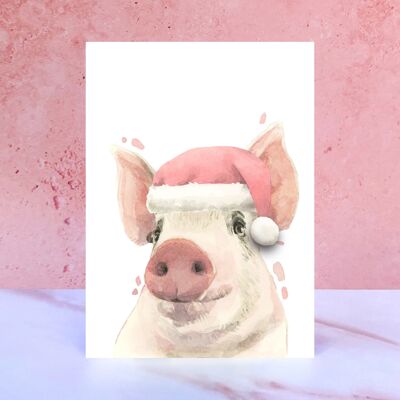 Pig Pompom Christmas Card