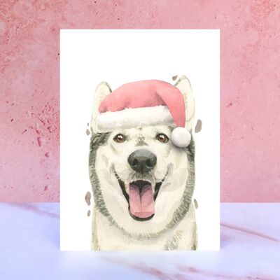 Tarjeta de Navidad con pompón de husky siberiano