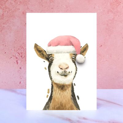 Carte de Noël pompon chèvre