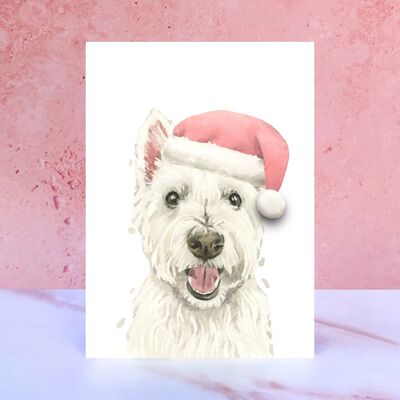 Cartolina di Natale West Highland Terrier Westie Pompon