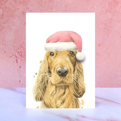 Tarjeta de Navidad con pompón de cocker spaniel jengibre