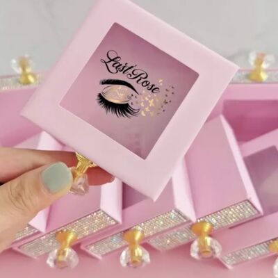 Luxury Pink Diamond Lashes Case + Custom Logo Box