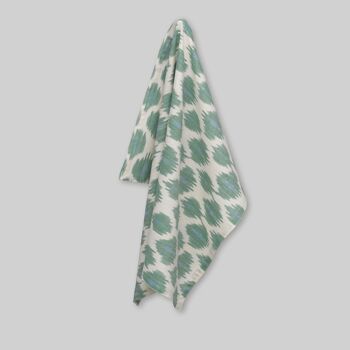 Torchon, ikat tissé à la main, motif tulipe en vert et bleu pastel 2