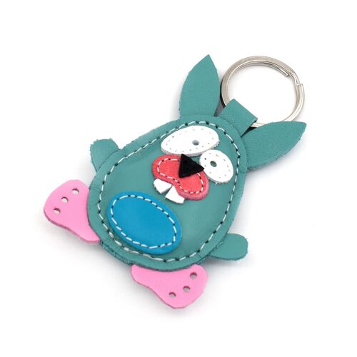 Fat rabbit turqouse handmade leather keychain