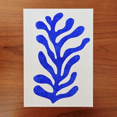 Koralle - A5 Linoldruck - Blau