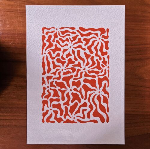 Fleurs - A4 Lino Print - Red