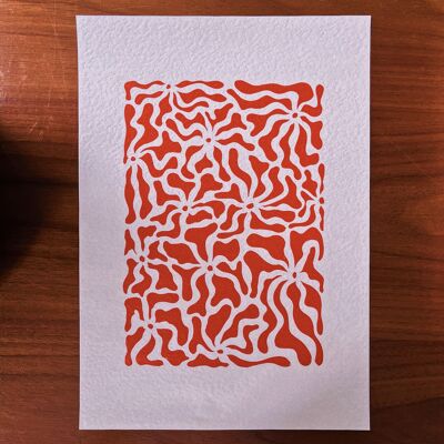 Fleurs - A4 Lino Print - Red
