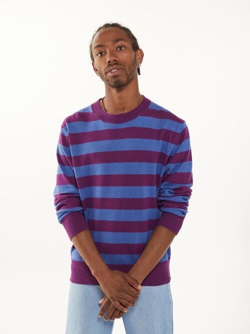 Recycled Cashmere & Cotton Striped Sweater, Magenta