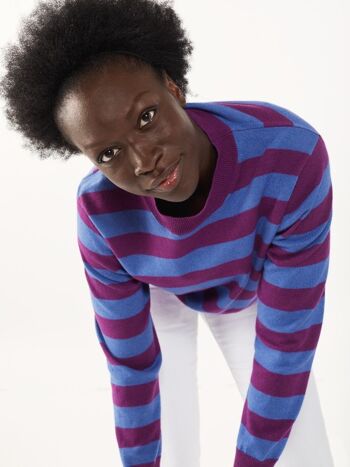 Recycled Cashmere & Cotton Striped Sweater, Magenta 2