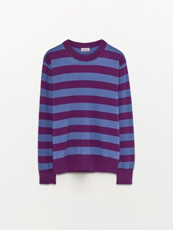 Recycled Cashmere & Cotton Striped Sweater, Magenta 3