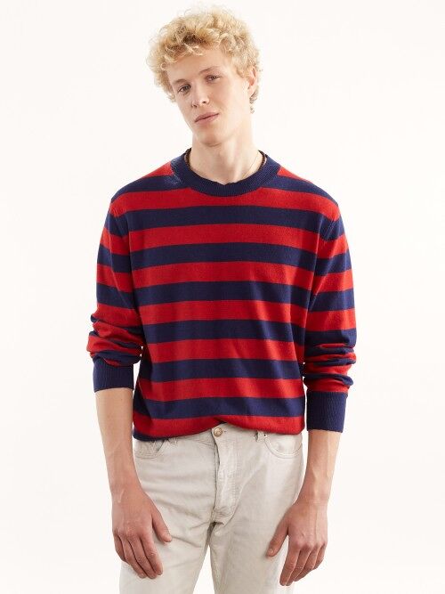 Recycled Cashmere & Cotton Striped Sweater, Navy