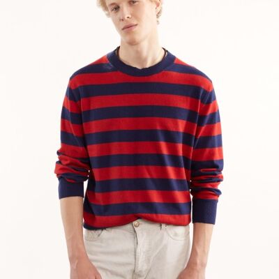 Recycled Cashmere & Cotton Striped Sweater, Navy