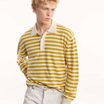Recycled Cashmere & Cotton Striped Polo, Yellow