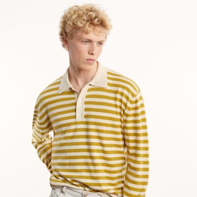 Gestreiftes Poloshirt aus recyceltem Kaschmir und Baumwolle, Gelb
