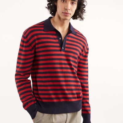 Gestreiftes Poloshirt aus recyceltem Kaschmir und Baumwolle, Marineblau