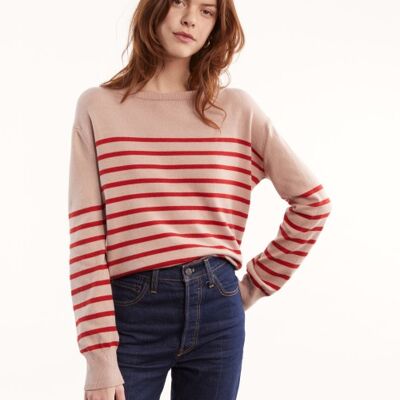Recycled Cashmere & Cotton Striped Sailor Sweater, Pink, Women