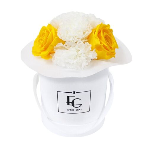 Splendid Carnation Mix Infinity Rosebox | Sunny Yellow & Pure White | XS