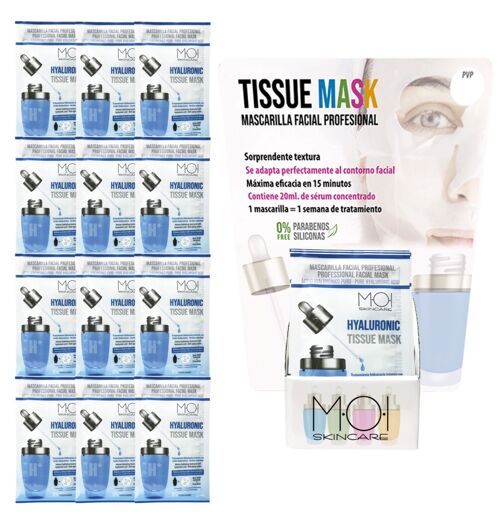 Expositor 12 mascarillas faciales HYALURONIC TISSUE MAS