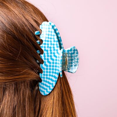 Large hair clip Amy in Blue Chess