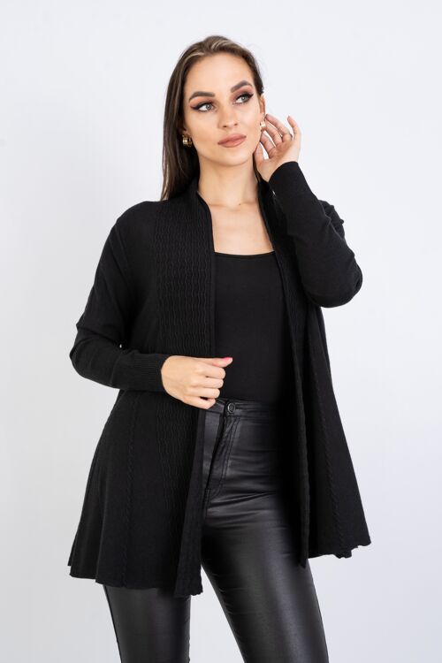 Black embossed knit cardigan with long sleeves