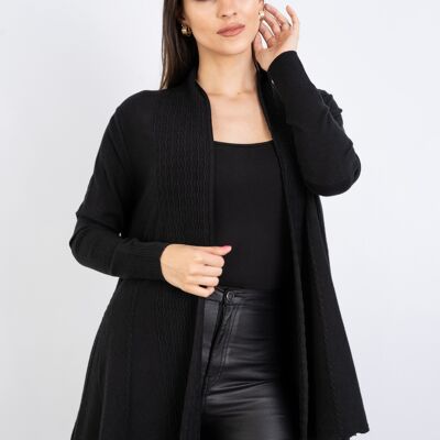 Cardigan nero in maglia goffrata con maniche lunghe