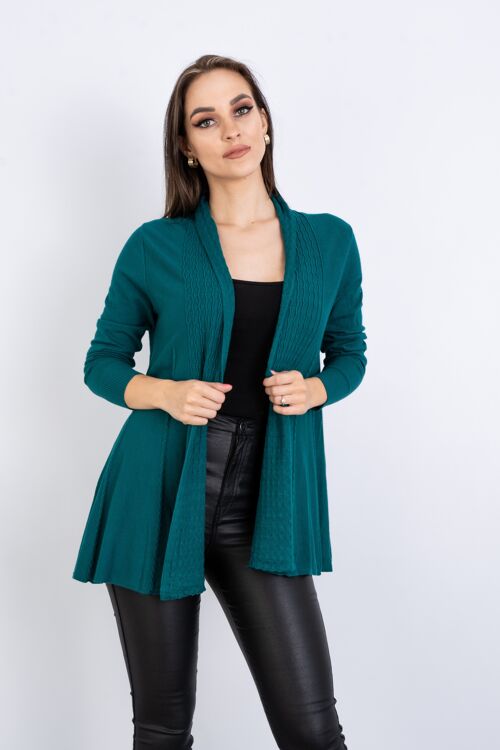 Teal embossed knit cardigan with long sleeves