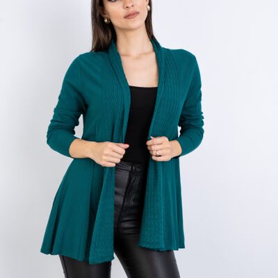 Cardigan bleu canard en maille gaufrée à manches longues