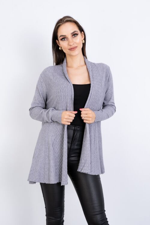 Grey embossed knit cardigan with long sleeves