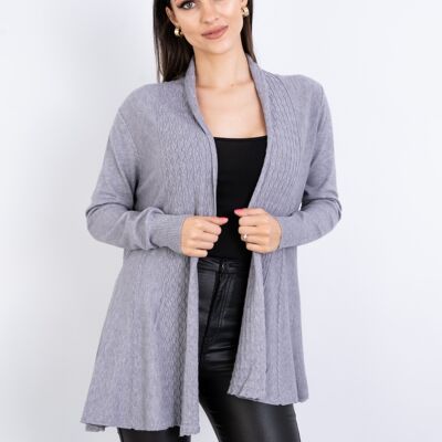Grey embossed knit cardigan with long sleeves