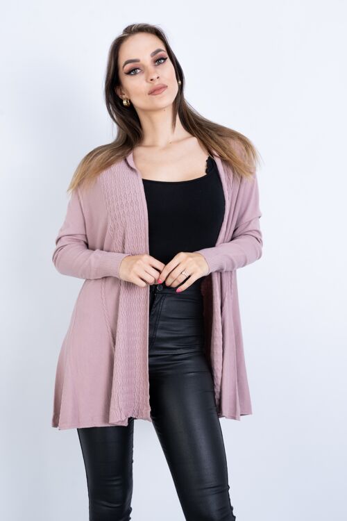 Pink embossed knit cardigan with long sleeves