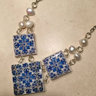 Choker with three miniatures of Portuguese tile and genuine