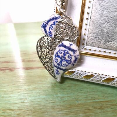 Large Hollow Filigree Antique Viana Heart Necklace,