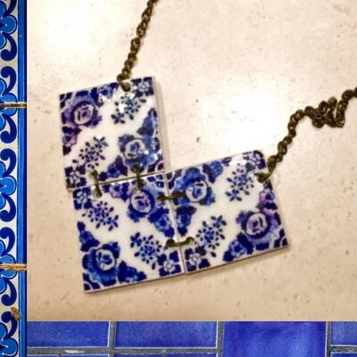 Short Necklace Made of Portuguese Tile Squares, Geometric Jewelry, Light Polymer Clay Necklace, Jewelry for Her