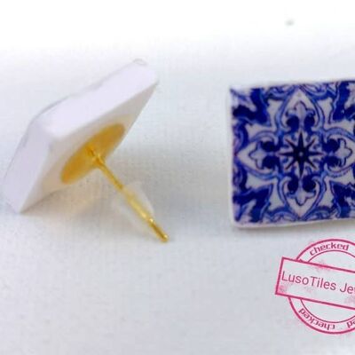 Stud Post Earrings With Portuguese Tiles Replica-Pink
