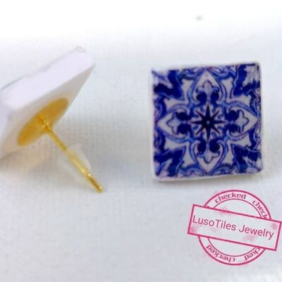 Stud Post Earrings With Portuguese Tiles Replica-Pink