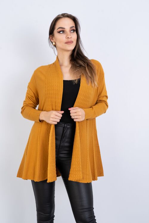 Yellow embossed knit cardigan with long sleeves