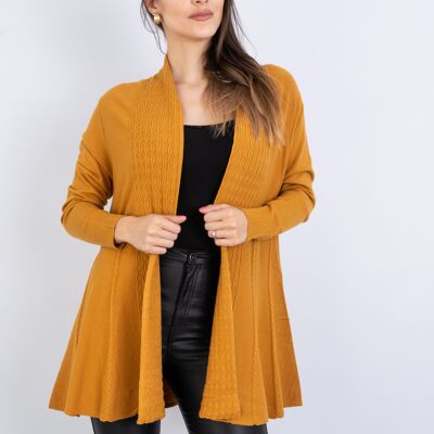 Yellow embossed knit cardigan with long sleeves