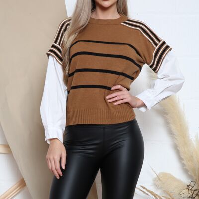 Brown Striped jumper with blouse sleeves