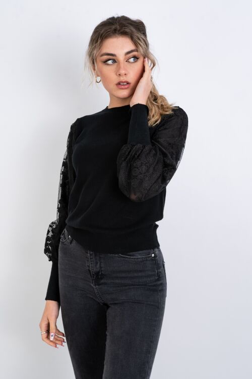 Black jumper with lace sleeves