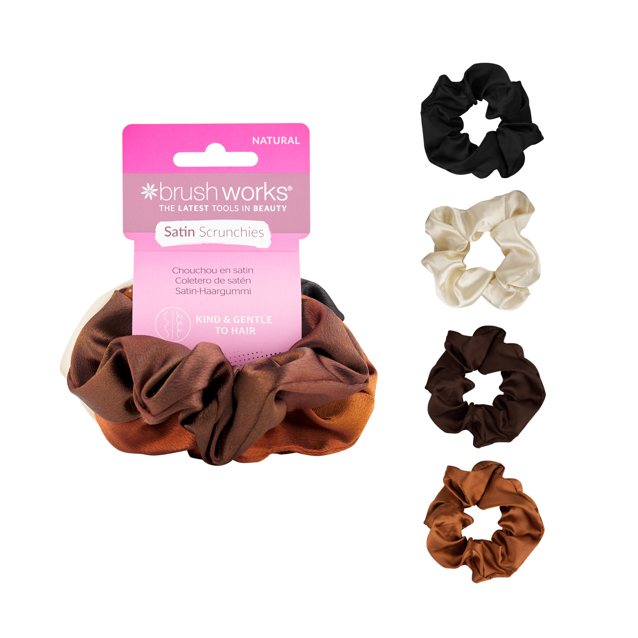 Brushworks Nude Satin Scrunchies (Pack of 4)